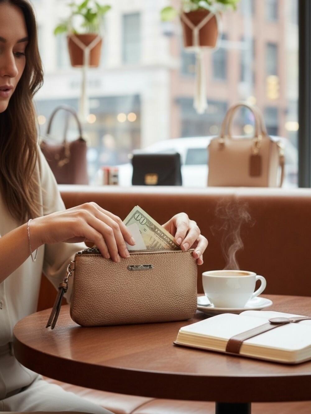 Montana West Taupe Pebbled Wristlet Clutch with Removable Strap